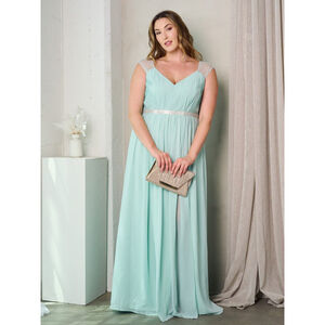 NWT, Mint Green formal, plus size, V-NECK PLEATED MAXI GOWN.